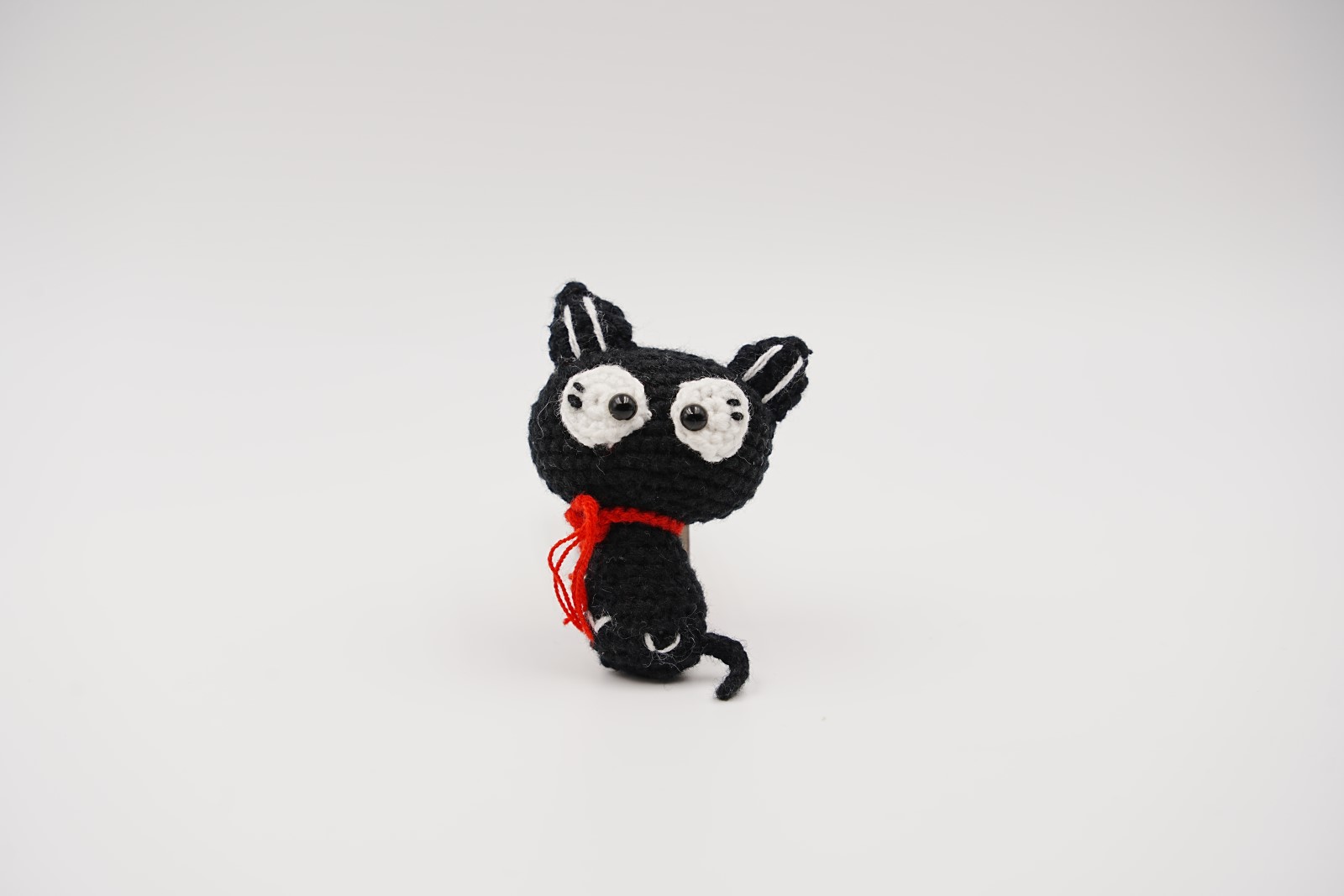 crochet-cat-012 Red Scarf Black Cat - Image 1